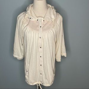 Free People off white 2/3 sleeve top with hood